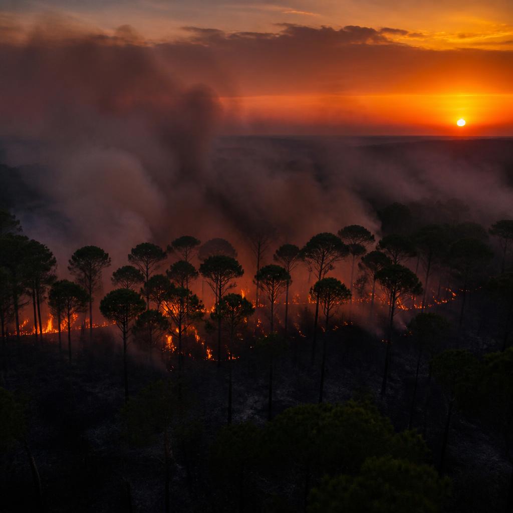 Feu de forêt dans les pins de Gironde, aux abords de La Teste-de-Buch